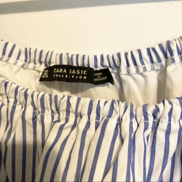 ZARA BASIC COLLECTION Nautical Blue White Stripes Over Shoulder Crop Top Large - Picture 14 of 15